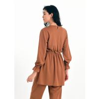  Kiremit Şık Büzgülü İkili Tunik Takım G1082-2