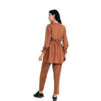  Kiremit Şık Büzgülü İkili Tunik Takım G1082-2