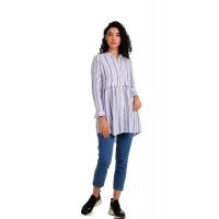 Fırfırlı Mavi Çizgili Tunik Gömlek G1009-2