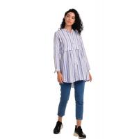Fırfırlı Mavi Çizgili Tunik Gömlek G1009-2