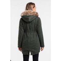 Kapüşonlu içi Polarlı Haki Mont G1084-4