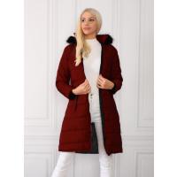 Şişme Kapüşonlu Bordo Uzun Mont G1086-1