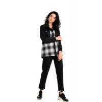 Siyah/ Beyaz Ekoseli  Oversize Net Look Gömlek G1044-2