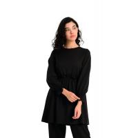 Siyah Büzgülü Pantolonlu Tunik Takım G1082-3