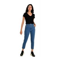 Yüksek Bel Kemerli Mavi Jeans Pantolon G1057-1