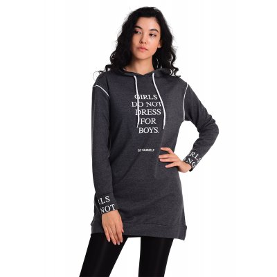 Antrasit Uzun Kapüşonlu Sweatshirt G1014
