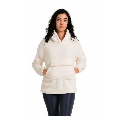 beyaz Kanguru Cepli Pelüş Sweatshirt G1001-1