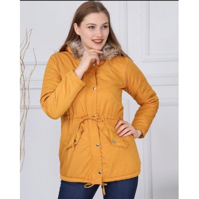 Gaydalı / Kadın kürklü Polarlı Hardal Kapuşonlu Mont G1101/1170