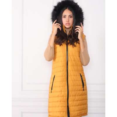 Hardal Kapüşonlu Şişme Uzun Yelek G1087-1