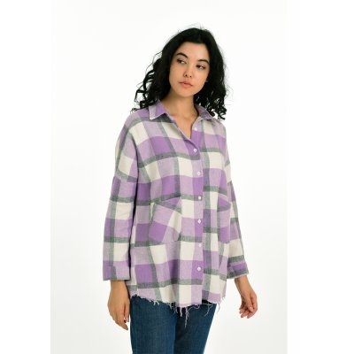 Kışlık Lila Ekoseli Oduncu Gömlek G1022-1