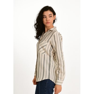 Klasik Haki/Ekru Çizgili Gömlek G1008-2
