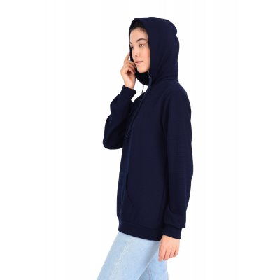 Lacivert Jakarlı kapüşonlu Sweatshirt G1023-2
