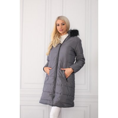 Şişme Kapüşonlu Gri Uzun Mont G1086-2