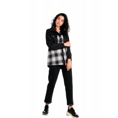 Siyah/ Beyaz Ekoseli  Oversize Net Look Gömlek G1044-2