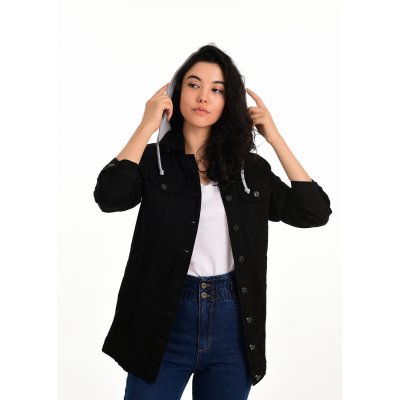 Siyah Kapüşonlu Kot Ceket G1042-2