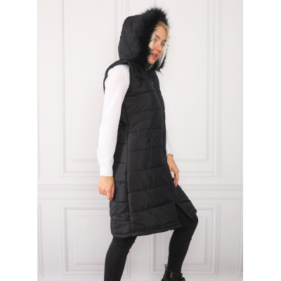 Siyah Kapüşonlu Şişme Uzun Yelek G1087-3